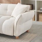 93.7" Teddy Fabric 3-Seater Sofa with Matching Throw Pillows – Beige