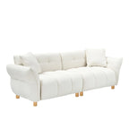 93.7" Teddy Fabric 3-Seater Sofa with Matching Throw Pillows – Beige