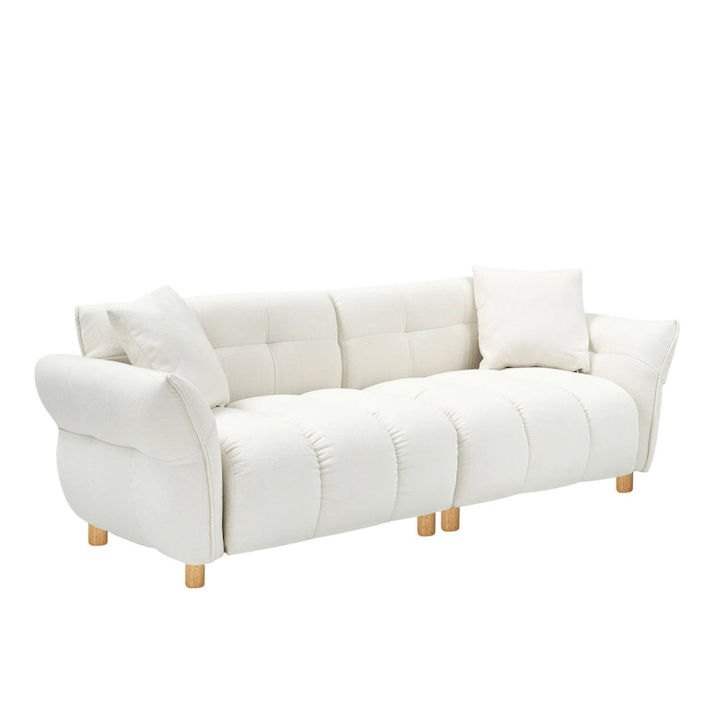 93.7" Teddy Fabric 3-Seater Sofa with Matching Throw Pillows – Beige