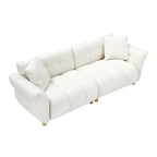 93.7" Teddy Fabric 3-Seater Sofa with Matching Throw Pillows – Beige