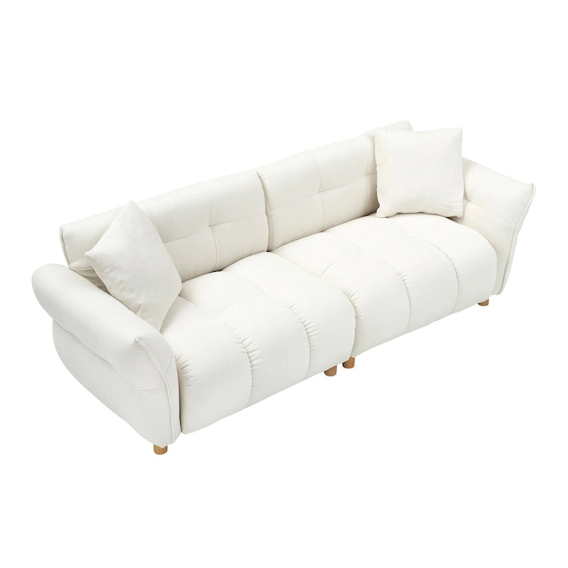 93.7" Teddy Fabric 3-Seater Sofa with Matching Throw Pillows – Beige