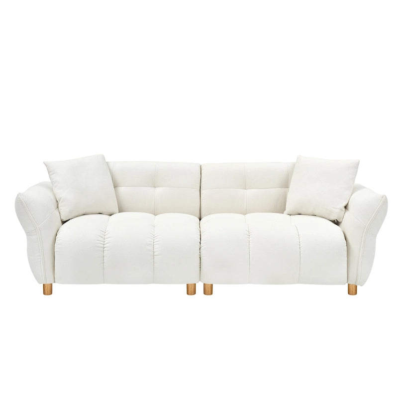 93.7" Teddy Fabric 3-Seater Sofa with Matching Throw Pillows – Beige