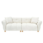 93.7" Teddy Fabric 3-Seater Sofa with Matching Throw Pillows – Beige