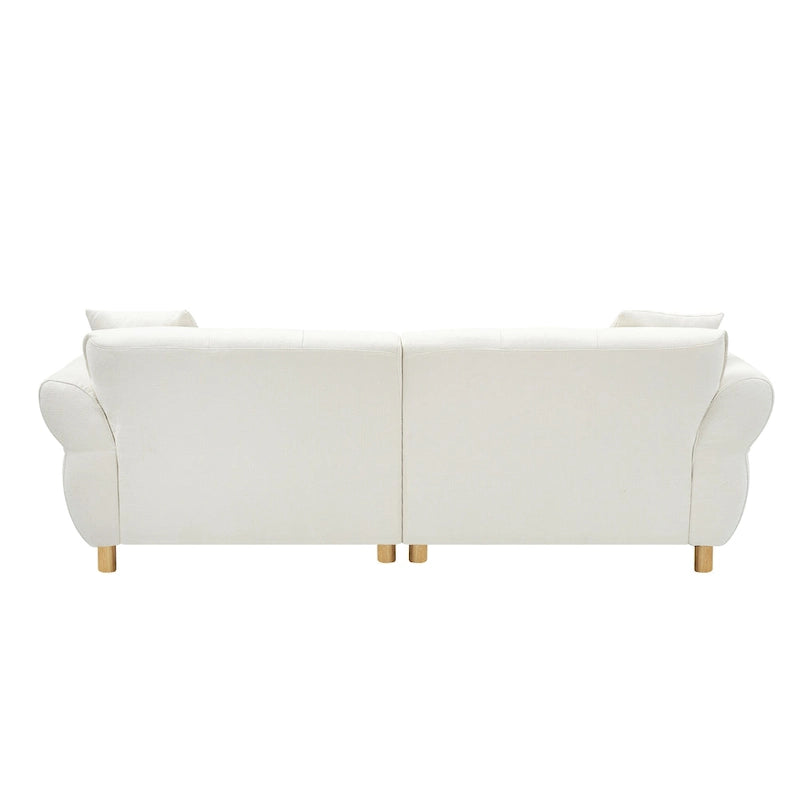 93.7" Teddy Fabric 3-Seater Sofa with Matching Throw Pillows – Beige