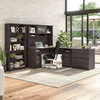 60W L-Shaped Computer Desk with Storage Cabinet & File Drawer