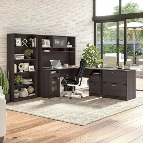 60W L-Shaped Computer Desk with Storage Cabinet & File Drawer