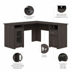 60W L-Shaped Computer Desk with Storage Cabinet & File Drawer