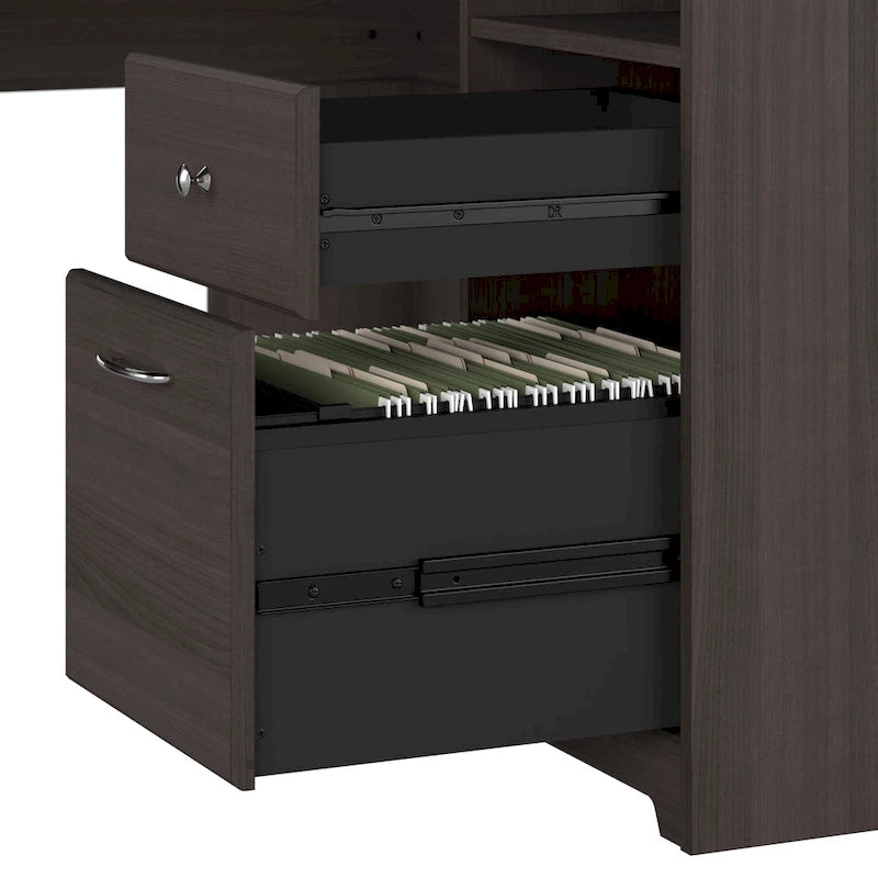 60W L-Shaped Computer Desk with Storage Cabinet & File Drawer