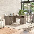60W L-Shaped Computer Desk with Storage Cabinet & File Drawer