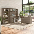 60W L-Shaped Computer Desk with Storage Cabinet & File Drawer