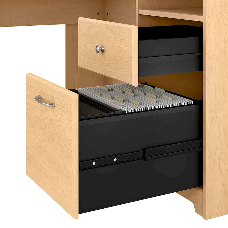 60W L-Shaped Computer Desk with Storage Cabinet & File Drawer