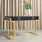 SAFAVIEH Couture Quyen Gold Leaf Black Lacquer 2-Drawer Storage Desk