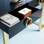 Art Deco Black Lacquer & Gold Leaf 2-Drawer Storage Desk – Luxurious Design