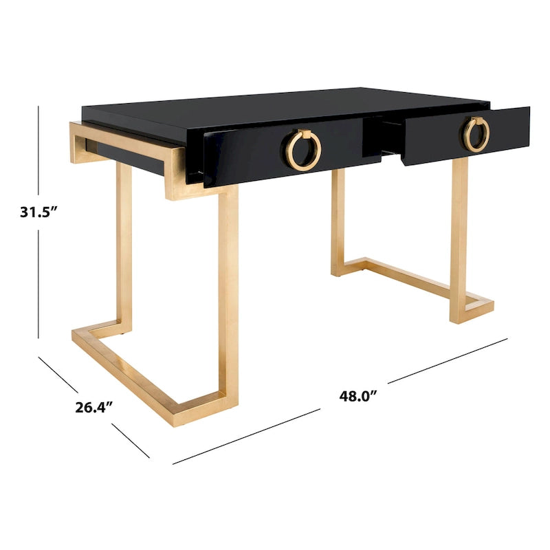 Art Deco Black Lacquer & Gold Leaf 2-Drawer Storage Desk – Luxurious Design