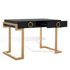 Art Deco Black Lacquer & Gold Leaf 2-Drawer Storage Desk – Luxurious Design