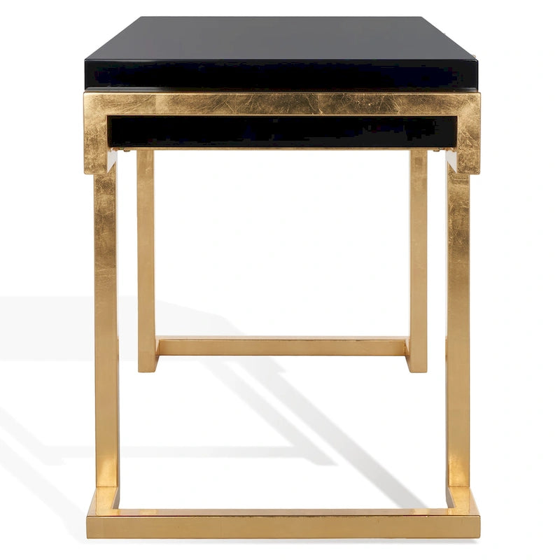 Art Deco Black Lacquer & Gold Leaf 2-Drawer Storage Desk – Luxurious Design