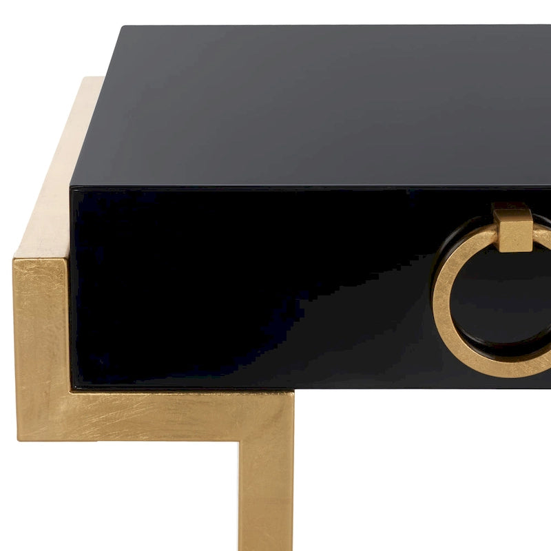 Art Deco Black Lacquer & Gold Leaf 2-Drawer Storage Desk – Luxurious Design