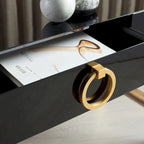 Art Deco Black Lacquer & Gold Leaf 2-Drawer Storage Desk – Luxurious Design