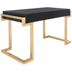 Art Deco Black Lacquer & Gold Leaf 2-Drawer Storage Desk – Luxurious Design