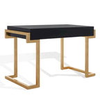 Art Deco Black Lacquer & Gold Leaf 2-Drawer Storage Desk – Luxurious Design