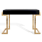 Art Deco Black Lacquer & Gold Leaf 2-Drawer Storage Desk – Luxurious Design