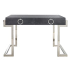 Art Deco Black Lacquer & Gold Leaf 2-Drawer Storage Desk – Luxurious Design