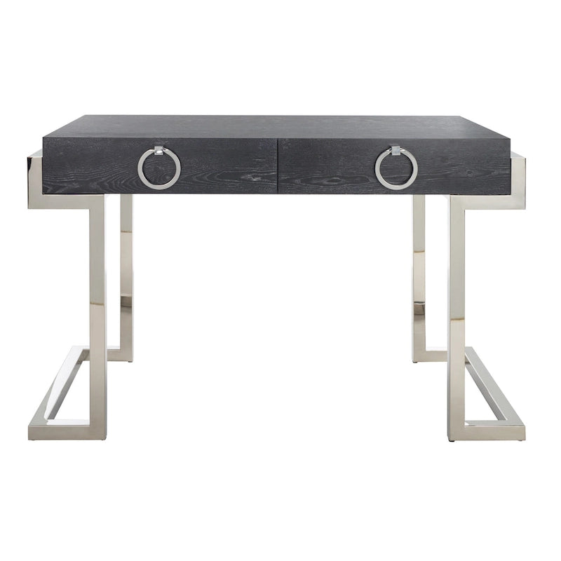 Art Deco Black Lacquer & Gold Leaf 2-Drawer Storage Desk – Luxurious Design