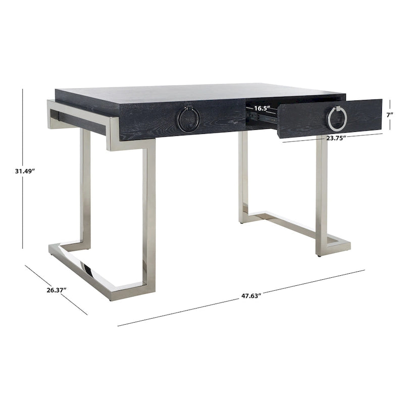 Art Deco Black Lacquer & Gold Leaf 2-Drawer Storage Desk – Luxurious Design