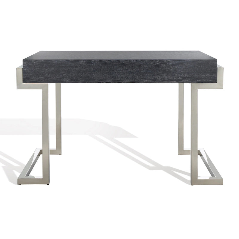 Art Deco Black Lacquer & Gold Leaf 2-Drawer Storage Desk – Luxurious Design