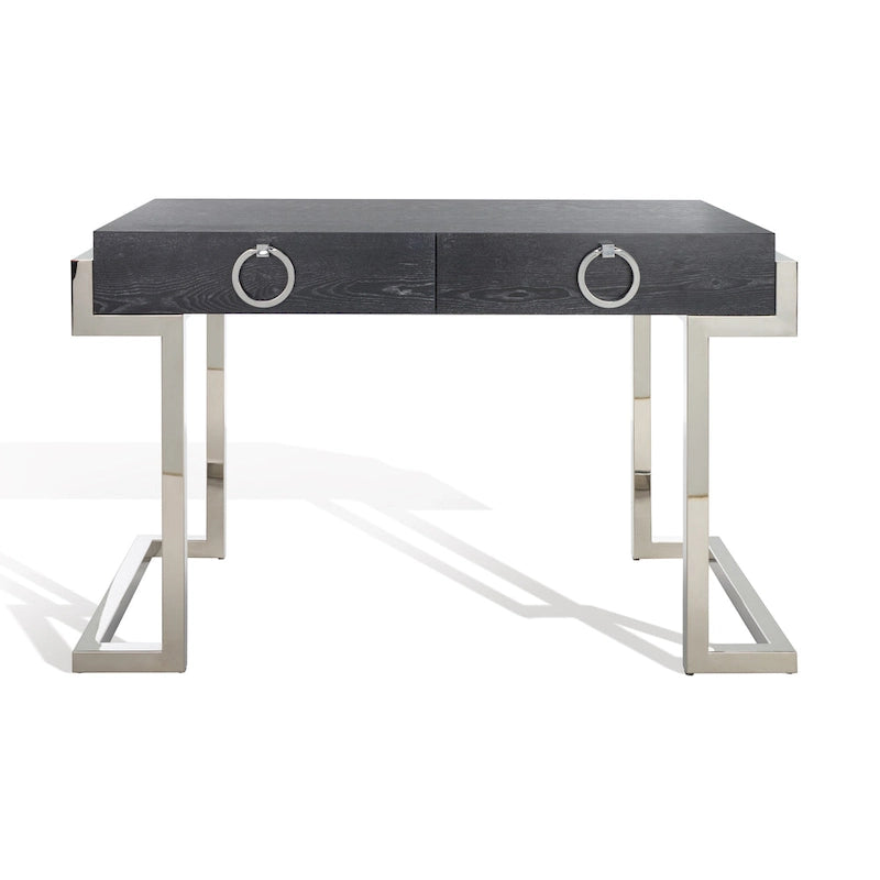 Art Deco Black Lacquer & Gold Leaf 2-Drawer Storage Desk – Luxurious Design