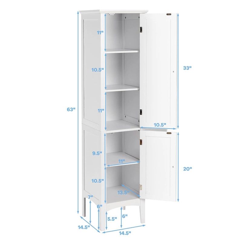 Freestanding Bathroom Linen Tower Storage Cabinet – 5 Layers, White MDF