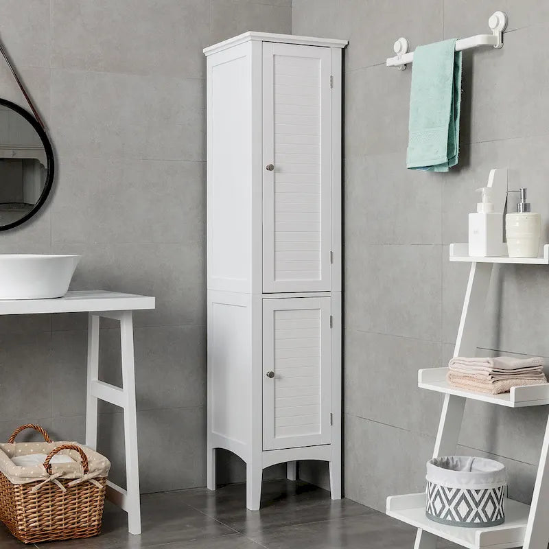 Freestanding Bathroom Linen Tower Storage Cabinet – 5 Layers, White MDF