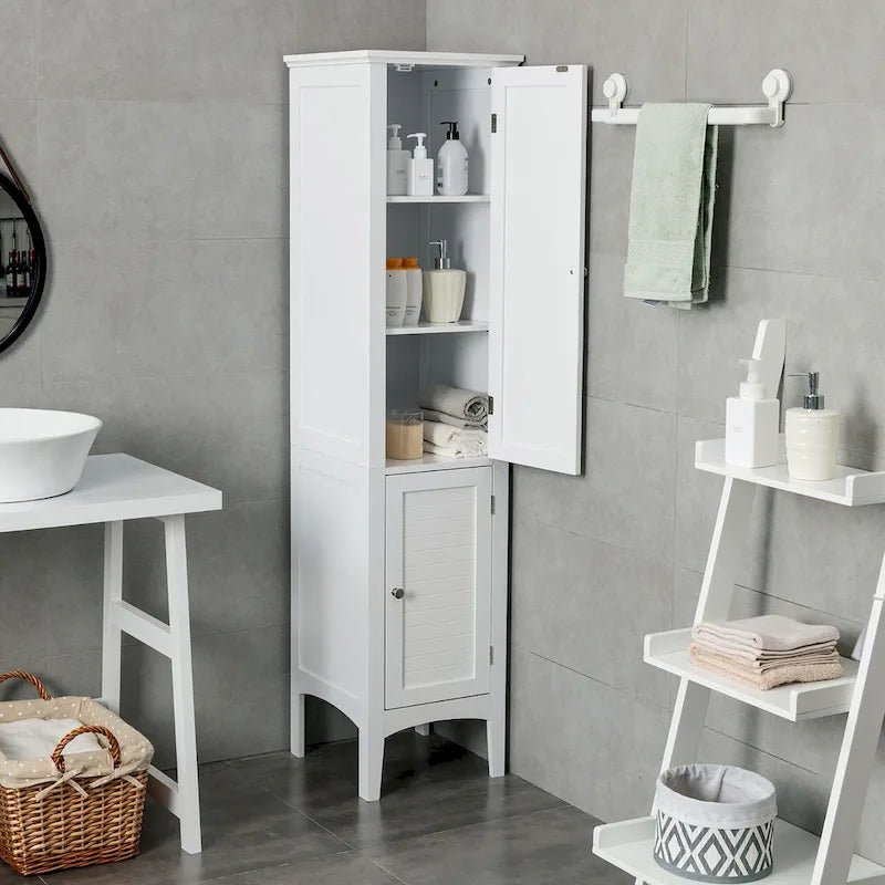 Freestanding Bathroom Linen Tower Storage Cabinet – 5 Layers, White MDF