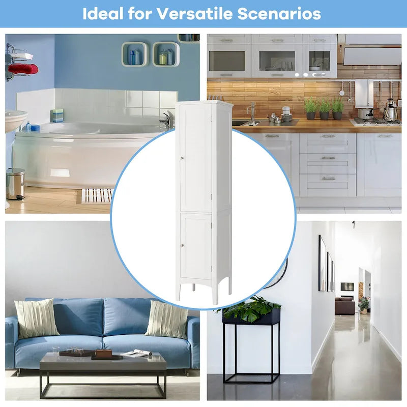 Freestanding Bathroom Linen Tower Storage Cabinet – 5 Layers, White MDF