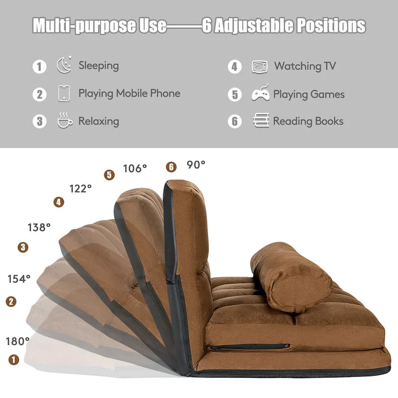 Foldable Floor Sofa Bed with 6-Position Adjustable Backrest – 330 lb Capacity