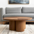 39" Round Solid Wood Pedestal Coffee Table – Natural Elm Finish
