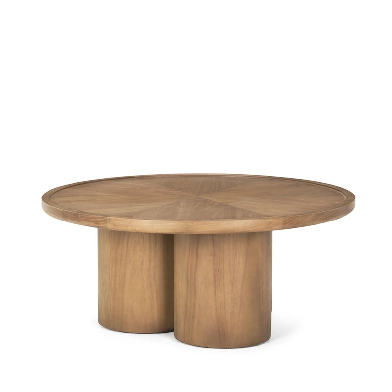 39" Round Solid Wood Pedestal Coffee Table – Natural Elm Finish