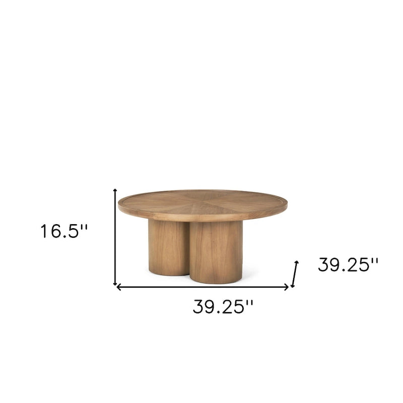 39" Round Solid Wood Pedestal Coffee Table – Natural Elm Finish