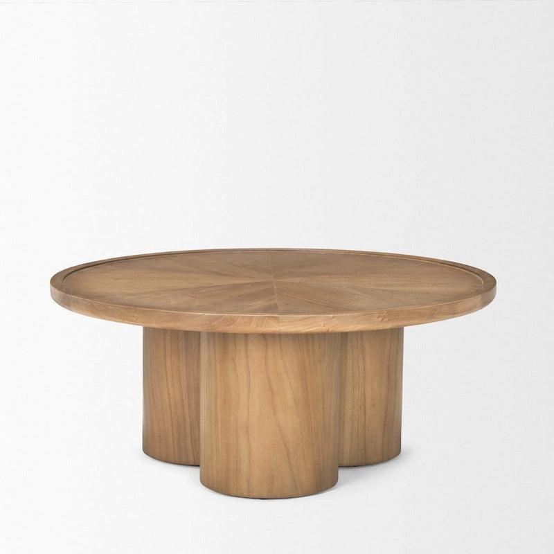 39" Round Solid Wood Pedestal Coffee Table – Natural Elm Finish