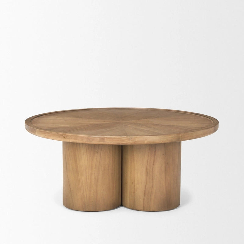 39" Round Solid Wood Pedestal Coffee Table – Natural Elm Finish