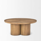 39" Round Solid Wood Pedestal Coffee Table – Natural Elm Finish
