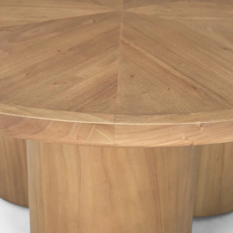 39" Round Solid Wood Pedestal Coffee Table – Natural Elm Finish