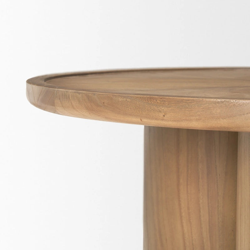 39" Round Solid Wood Pedestal Coffee Table – Natural Elm Finish