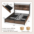 Queen Size Platform Bed with 3-Tier Storage Headboard, 4 Drawers & Charging Station