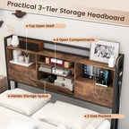 Queen Size Platform Bed with 3-Tier Storage Headboard, 4 Drawers & Charging Station