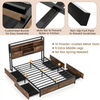 Queen Size Platform Bed with 3-Tier Storage Headboard, 4 Drawers & Charging Station