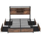 Queen Size Platform Bed with 3-Tier Storage Headboard, 4 Drawers & Charging Station