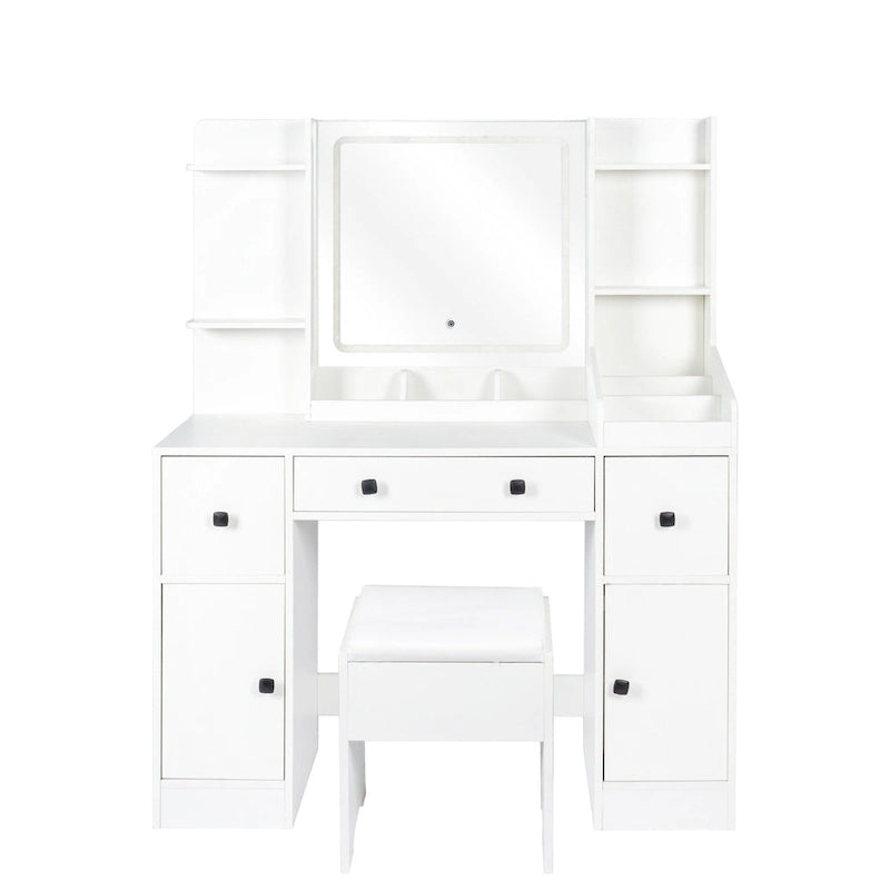 Coiffeuse avec miroir et lumières, meuble de maquillage avec tiroirs et armoire, coiffeuse avec lumière LED, grande table de maquillage