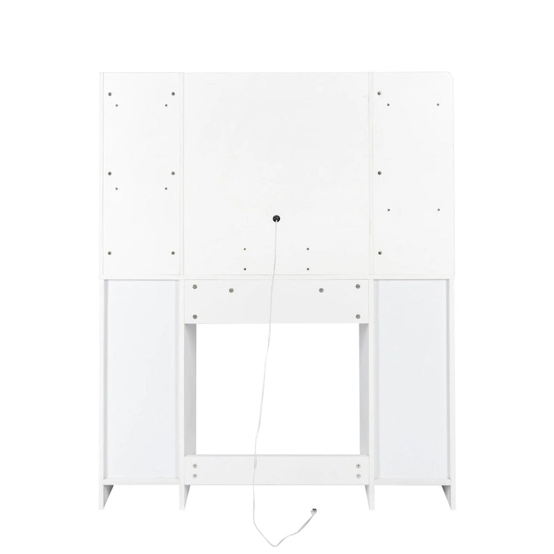 Coiffeuse avec miroir et lumières, meuble de maquillage avec tiroirs et armoire, coiffeuse avec lumière LED, grande table de maquillage