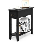 2-Tier Narrow Nightstand Side Table with Drawer & Lower Shelf – Black
